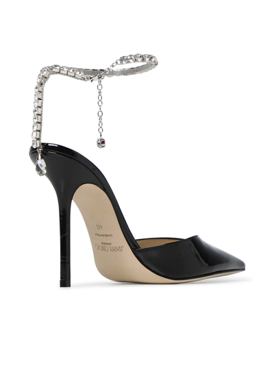 Shop Jimmy Choo Patent Leather W/crystal Chain In Black Crystal