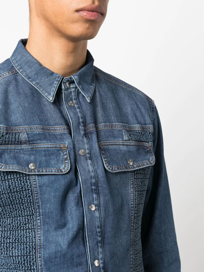 Shop Diesel D-westy-fs Smocked Denim Shirt In Blue