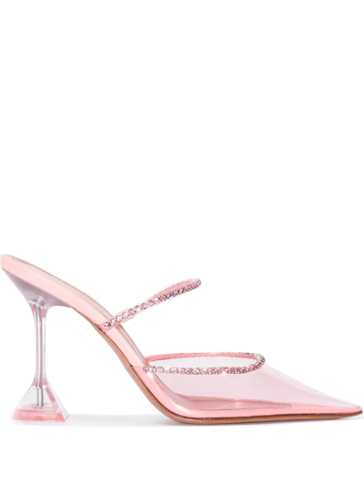 Shop Amina Muaddi Gilda Crystal-embellished 95mm Mules In Pink