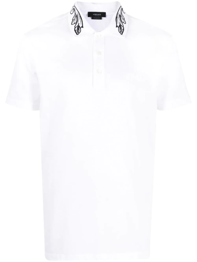 Shop Versace Barocco-embroidered Polo Shirt In White