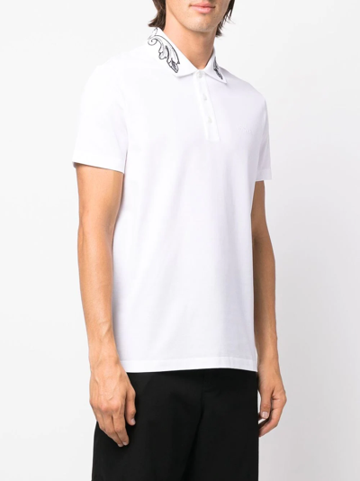Shop Versace Barocco-embroidered Polo Shirt In White