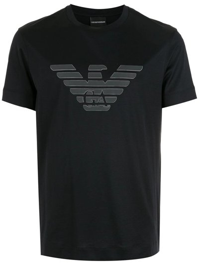 Shop Emporio Armani Tonal Logo-print Crew-neck T-shirt In Blue