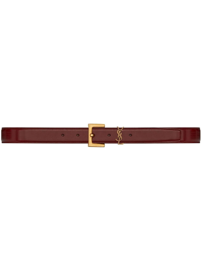 Shop Saint Laurent Monogram-logo Leather Belt In Red