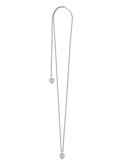 Shop Saint Laurent Heart-charm Chain Necklace In Silver