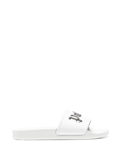 Palm Angels Logo-print Slides In White Black