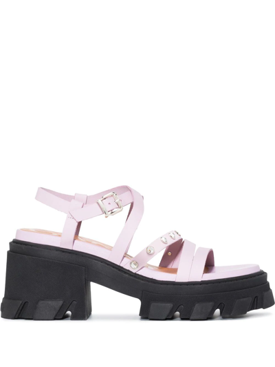 Shop Ganni Strap-detail Ridged-sole Sandals In Pink