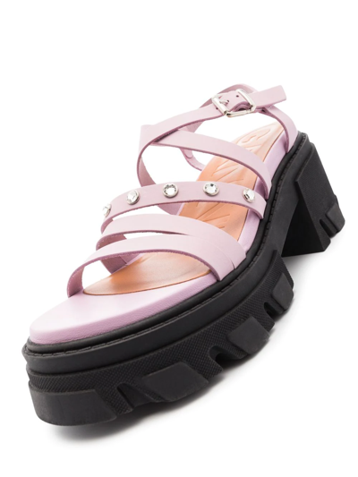 Shop Ganni Strap-detail Ridged-sole Sandals In Pink