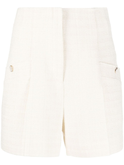 Shop Sandro High-waisted Tweed Shorts In Neutrals