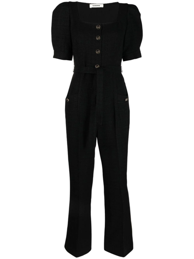 Shop Sandro Tweed Flared Jumpsuit In Black