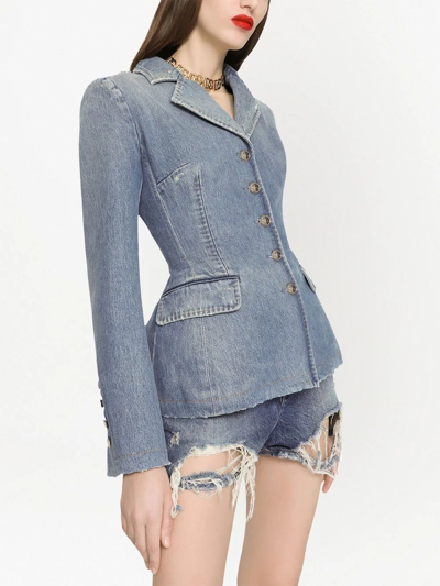 Dolce & Gabbana Denim Shorts With Ripped Details In Blue