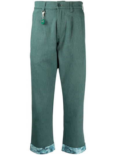 Shop Clot Turn-up Straight Leg Trousers In Green