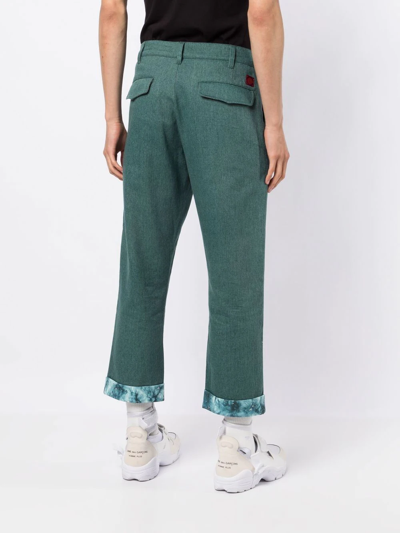 Shop Clot Turn-up Straight Leg Trousers In Green