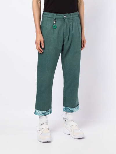 Shop Clot Turn-up Straight Leg Trousers In Green