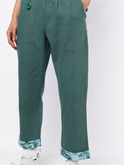 Shop Clot Turn-up Straight Leg Trousers In Green