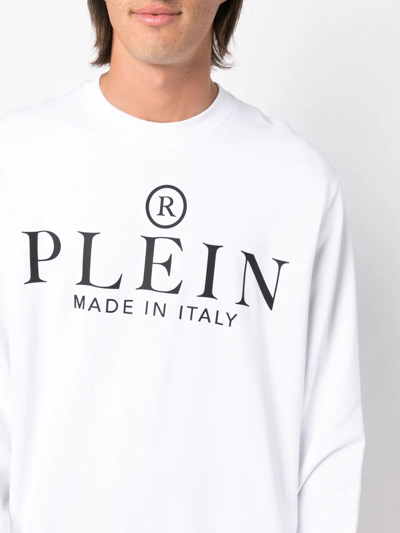 Shop Philipp Plein Logo-print Long-sleeve Sweatshirt In White