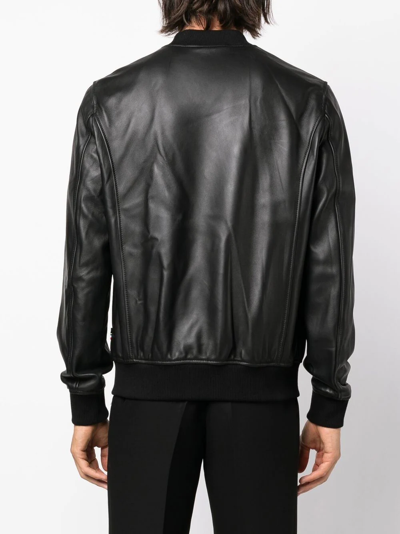 Shop Philipp Plein Logo-patch Leather Bomber Jacket In Black