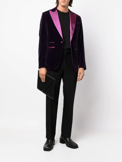 Shop Philipp Plein Single-breasted Velvet Blazer In Purple