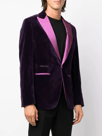 Philipp Plein Single-breasted Velvet Blazer In Purple