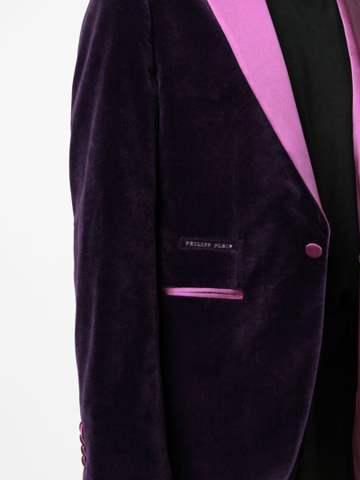 Shop Philipp Plein Single-breasted Velvet Blazer In Purple