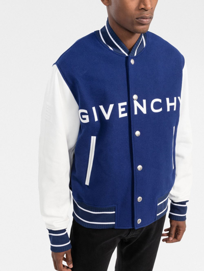 Shop Givenchy Logo-print Varsity Jacket In Blue