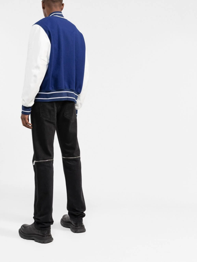 Givenchy Mixed Media Logo Wool Blend Varsity Jacket In Blue