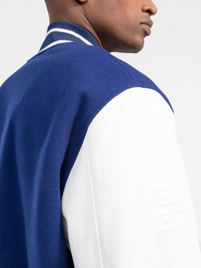 Givenchy Mixed Media Logo Wool Blend Varsity Jacket In Blue