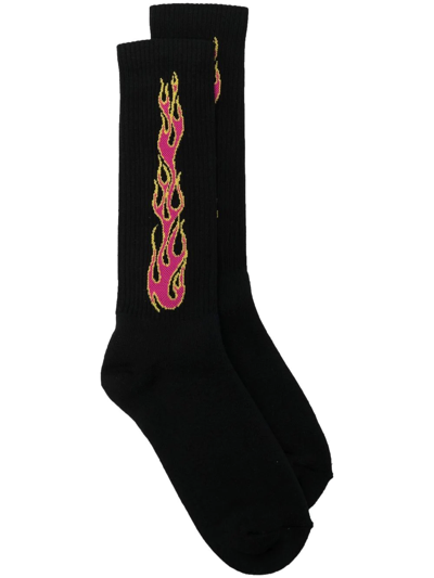 Shop Palm Angels Intarsia Flame Socks In Black