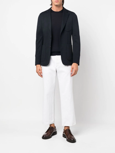 Giorgio Armani Refined Wool Knit Sweater With Round Neckline In Blue