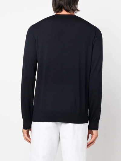Giorgio Armani Refined Wool Knit Sweater With Round Neckline In Blue