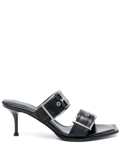 Shop Alexander Mcqueen 75mm Leather Buckled Mules In Black