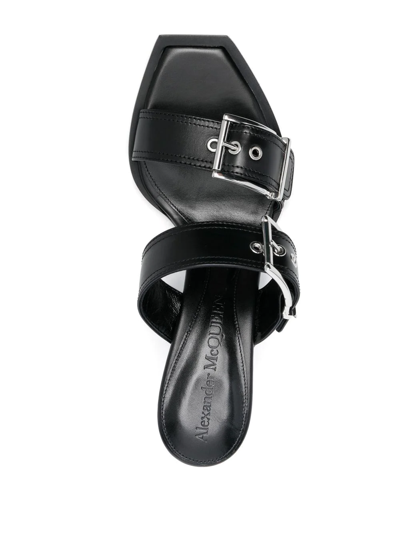 Shop Alexander Mcqueen 75mm Leather Buckled Mules In Black