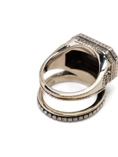 Shop Alexander Mcqueen Engraved Logo Signet Ring In Silver