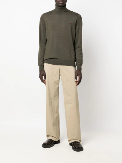 Shop Etro Logo-embroidered Roll-neck Jumper In Green