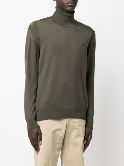 Shop Etro Logo-embroidered Roll-neck Jumper In Green