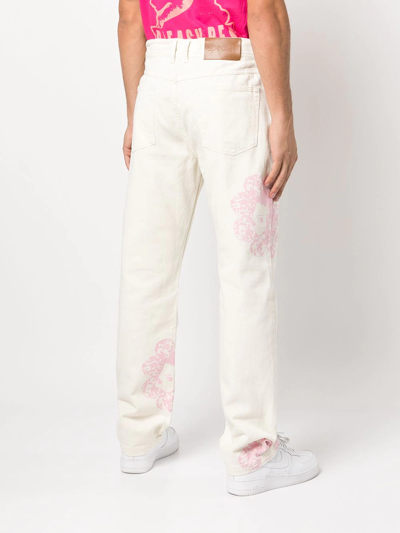 Shop Pleasures Graphic-print Loose-fit Jeans In Neutrals