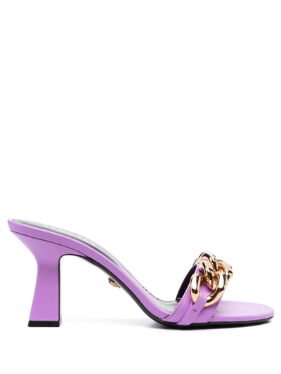 Shop Versace Chain-link Mule Sandals In Purple