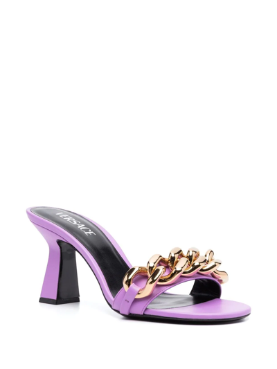Shop Versace Chain-link Mule Sandals In Purple