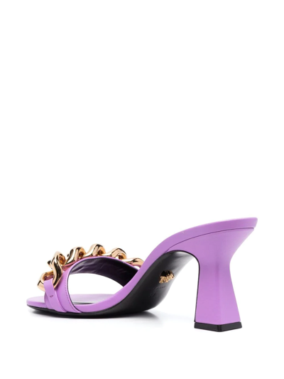 Shop Versace Chain-link Mule Sandals In Purple