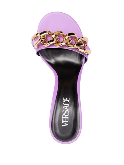 Shop Versace Chain-link Mule Sandals In Purple