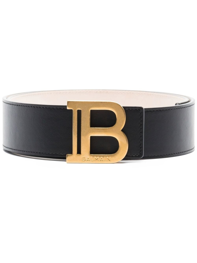 Shop Balmain B-plaque Leather Belt In Black