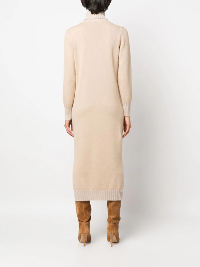 Shop Peserico Roll-neck Knitted Jumper Dress In Neutrals
