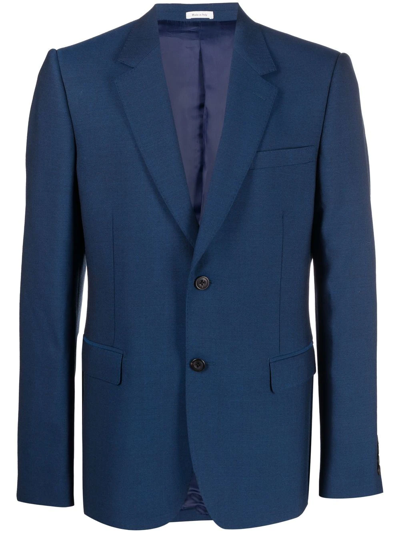 Shop Alexander Mcqueen Single-breasted Wool Blazer In Blue