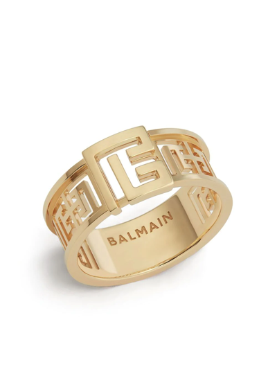Shop Balmain 18kt Yellow Gold Labyrinth Frieze Ring