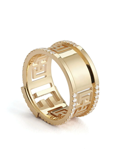 Shop Balmain 18kt Yellow Gold Labyrinth Frieze Pave Diamond Ring