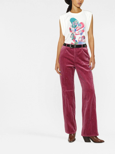 Isabel Marant Graphic-print Cap-sleeve T-shirt In White