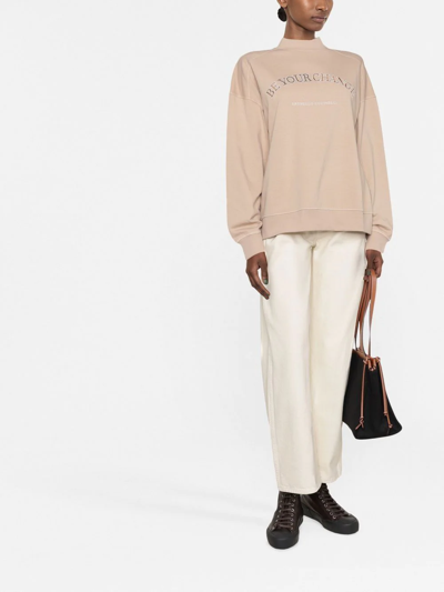 Brunello Cucinelli Embroidered Round-neck Sweatshirt In Neutrals