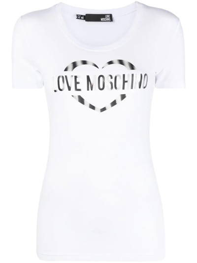Shop Love Moschino Logo-print Round-neck T-shirt In White