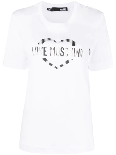 Shop Love Moschino Logo-print Round-neck T-shirt In White