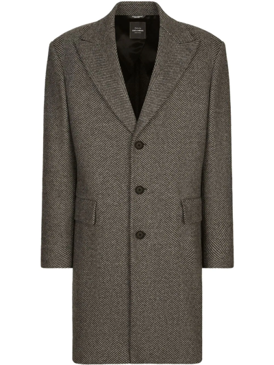 Shop Dolce & Gabbana Herringbone-pattern Single-breasted Coat In Black