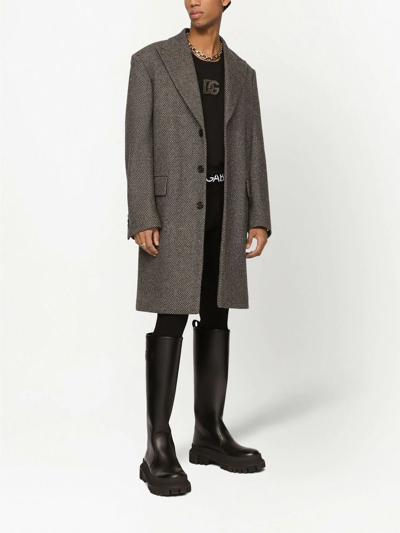 Dolce & Gabbana Tailored Herringbone Coat In Black